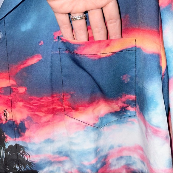 Misslook mens palm tree sunset design casual button down collared shirt, XXL - Picture 4 of 12